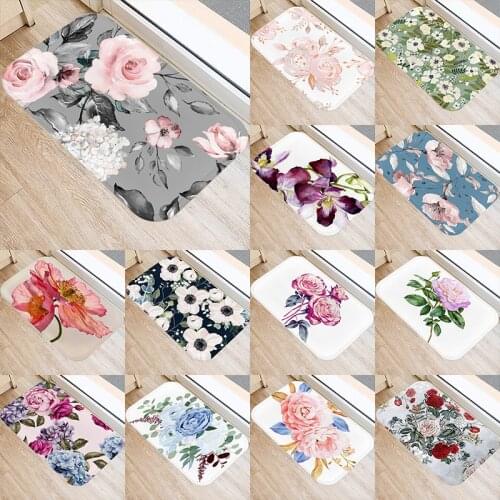 Colorful Flower Pattern Kitchen Entrance 40*60 Door Mat Coral Velvet Carpet Doormat Indoor Floor Mats Anti-Slip Rug 48062-3
