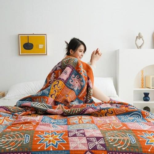 Decorative Bed Throw Blankets Summer Quilt Bohemian Cotton Gauze Yarn-Dyed Thicken Bedspreads For Bedding Sofa Cover 150*200cm
