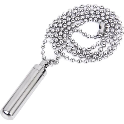 Stainless Steel Pill Case Holder Cylinder Cremation Urn Memorial Pendant Necklace Keepsake 49*9mm