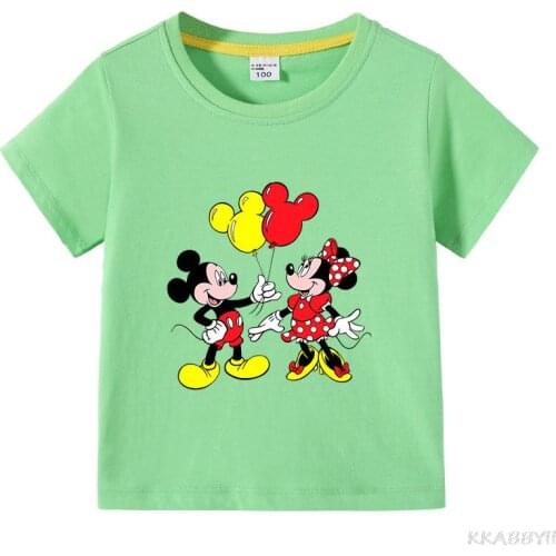 Disney Mickey Children Summer Short-sleeved Girl Fashion Cute Printed T-shirt Boy Cotton Round Neck Top Children Clothes