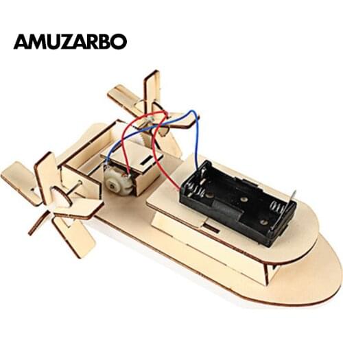 DIY Power Yacht Boat Wooden Electric Assembled Puzzle Brain Game Toy Science Teaching Aids Kids Gifts