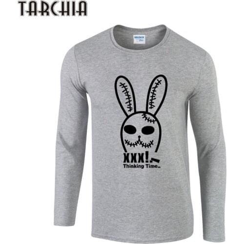 TARCHIA New 2021 Auturn O Neck Stretch Cotton Long Sleeves Mens Rabbit Print T Shirts Fashion Street Tops Tee Shirt MenS Tops