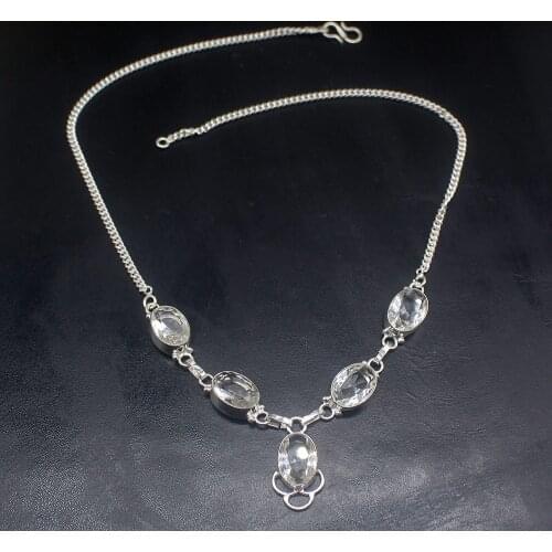 Gemstonefactory Jewelry Big Promotion 925 Silver White Topaz Dazzling Hot Sale Ladies Women Chain Necklace 44m 202101737