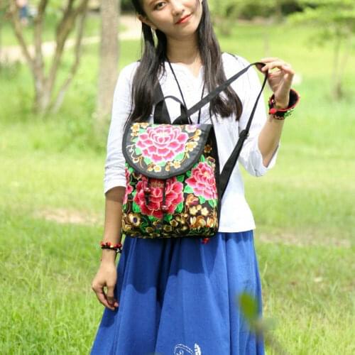Hippie Boho Backpacks Handmade Flower Embroidered Canvas Ethnic Travel Bacpback