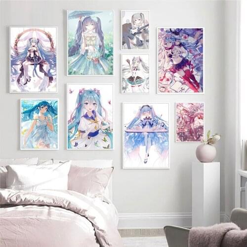 Canvas Painting Japanese Anime Poster Pictures Miku Comics Wall Art Canvas Prints Cartoon for Bedroom for Gril Room Decoration