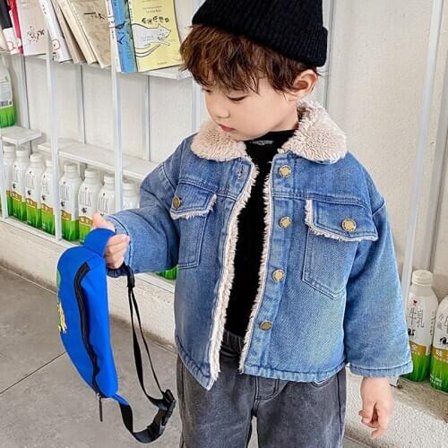 Autumn Winter Girls Boys Thick Warm Fleece Jeans Coat Children Denim Jacket Kids Outerwear BB34
