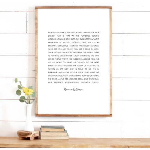 Marianne Williamson Quote Print Wall Art Picture Canvas Painting Monochrome Minimalist Inspirational Christian Poster Home Decor