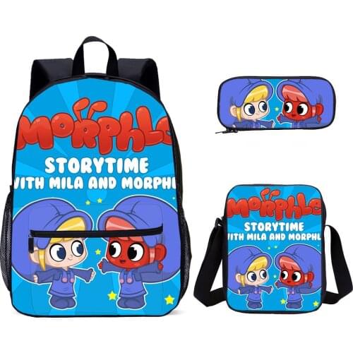 My Magic Pet Morphle Children School Bag 3 PCS Set With Satchel Cartoon Student Back pack Anime Print Teenager Casual Backpack
