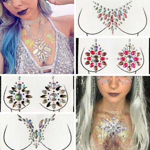 Flash Tattoos Body Stickers Festival Queen Temporary Adhesive Breast Jewels Paste Party Make Up Nipple Gems Rhinestone For Women