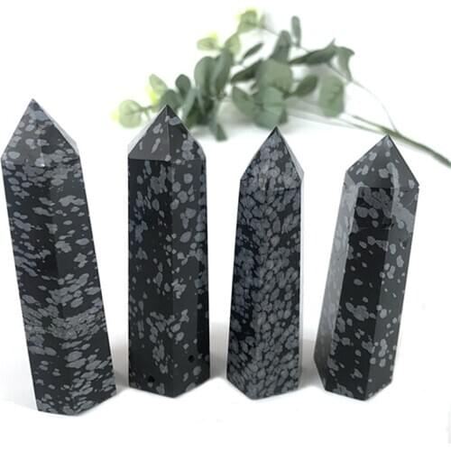 Natural quartz snowflake obsidian crystal wand point tower for home decoration