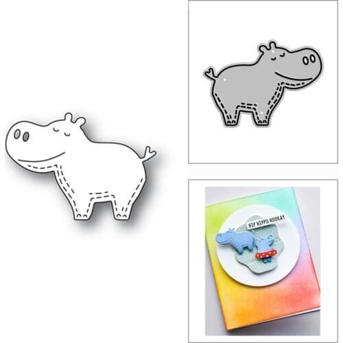 New 2021 Stitched Joyful Hippo Metal Cutting Dies for DIY Scrapbooking and Card Making Decorative Embossing Craft No Stamps