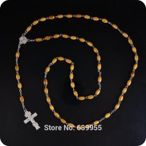 NEW Design Orthodox Wood Rosary Beads Cross Pendant Necklace Fashion Religious jewelry