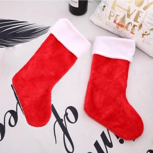 Wholesale New Year Christmas Stockings Plush Plain Red Christmas Santa Socks Christmas Tree Decoration Hanging Candy Bag Gift