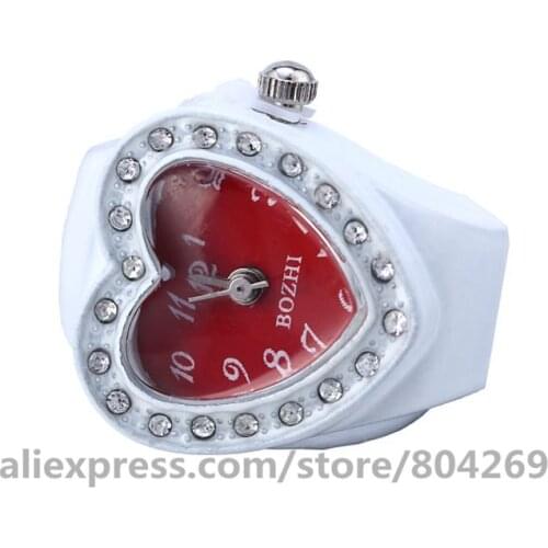 Wholesale Dial Quartz Analog Watch Elastic Quartz Finger Ring Watch Fashion Lady Heart Shape Watches
