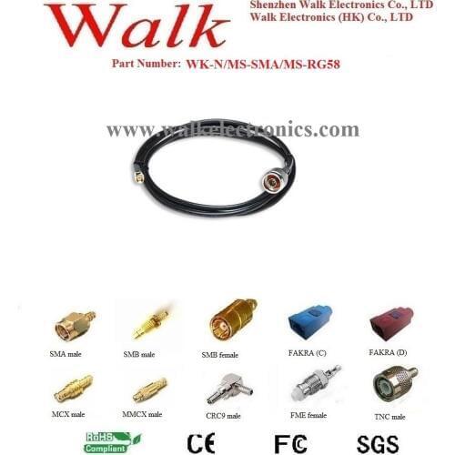 Antenna feedback cable/RF cable assembly/cable antenna: N male straight to SMA male straight with RG58 cable