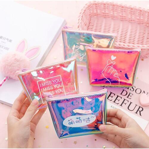 Laser shine Transparent Zipper Pencil Pouch Pencil Bag School Supplies Stationary
