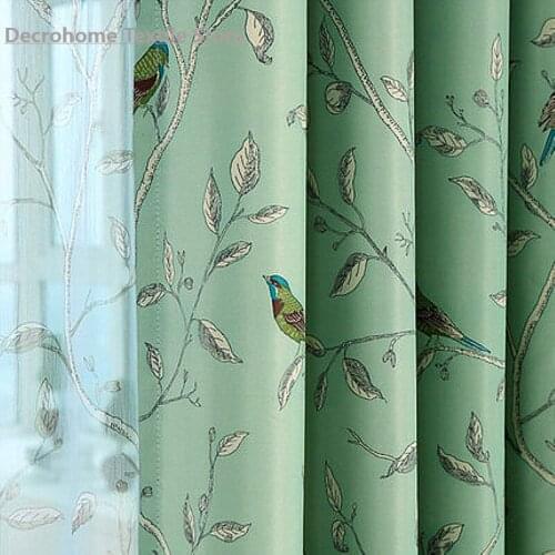 Simple Pastoral Curtain Finished Custom American Printing Green Bird Living Room Bedroom Study Curtain Size Can Be Customized