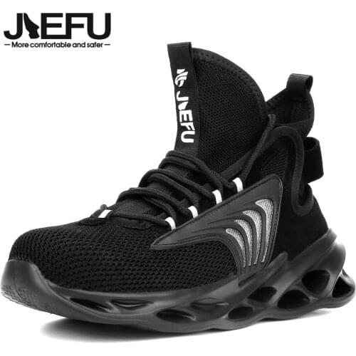 JIEFU Lightweight Safety Shoes Men Women Steel Toe Cap Work Boots Slip Resistant Construction Indusrtrial Sneakers