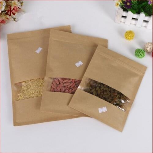 12*20cm 10pcs Kraft Paper Ziplock Window Bag For Gifts/tea/candy/jewelry/bread Packaging Paper Food Bag Diy Jewelry Pack Display
