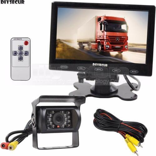 DIYSECUR 12V-24V Reversing System 7" Touch Screen Car Monitor + IR Night Vision CCD Cameras for Trucks/ Caravans/ Buses