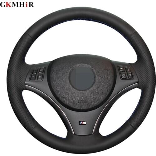 Hand-stitched Non-slip Black Genuine Leather Car Steering Wheel Cover For BMW E90 325i 330i 335i E87 120i 130i 120d