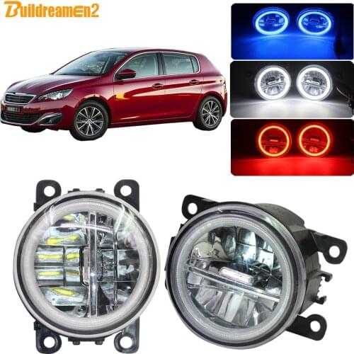 Buildreamen2 Car H11 4000LM LED Bulb Front Fog Light Assembly Angel Eye Daytime Running Light DRL 12V For Peugeot 308 2013-2018