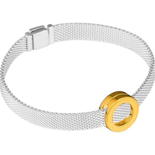 Charms 925 Silver Original Fit Pandora Reflexions Bracelets Sterling Silver Golden Round Clip DIY Beads for Women Jewelry