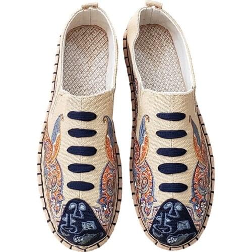 Leopard Embroidered Single Shoes Men Retro Totem Men Shoes Handmade Melaleuca Bottom Cloth Shoes Hanfu Zen Cotton Hemp Shoes