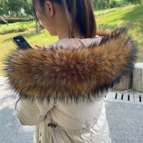 Faux Fur Collar For Parkas Coats luxury Warm Fox Raccoon Scarf Women Large Scarves Male Down jacket Fur Collar Fabric Soft Brown