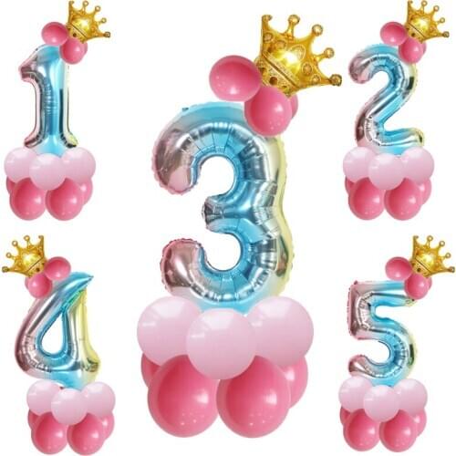 14Pcs/set Birthday Balloons Rainbow Number Foil Balloons Kids 1st Birthday Party Decorations Balloons Happy Birthday Balloon