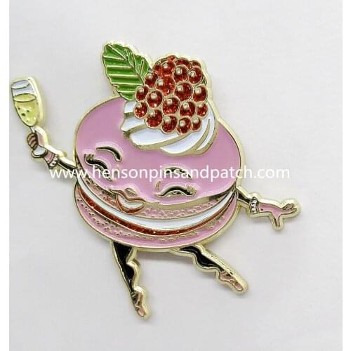 Customized Zinc alloy hard enamel cut out macaron red glitter pin badge