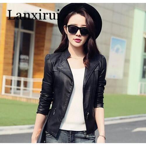 New Fashion Autumn Winter Women Brand Faux Soft Leather Jackets PU Black Blazer Zippers Coat Motorcycle Outerwear