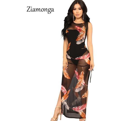 Ziamonga 2019 Sexy Prom Evening Party Dresses Women Floral Print Mesh Long Maxi Dress Women Vestido Longo Club wear Vestidos