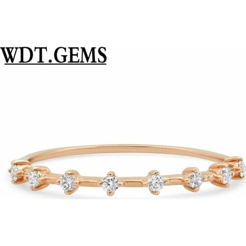 0.12 CT 10K Rose Gold Natural 8 Round Diamonds Thin Dainty Minimalist Band Ring