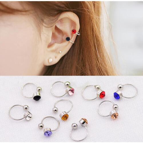 Popular 1Pair Purple Black Blue White Red Silver Pink Wedding Crystal Girls No ear hole Seaside U Shaped Women Ear Clip