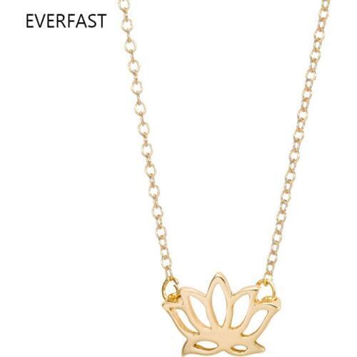 Everfast 1pc Cute Lotus Flower Pendant Necklace Gold And Silver Color Plant Charm Lucky Necklace For Women Ladies