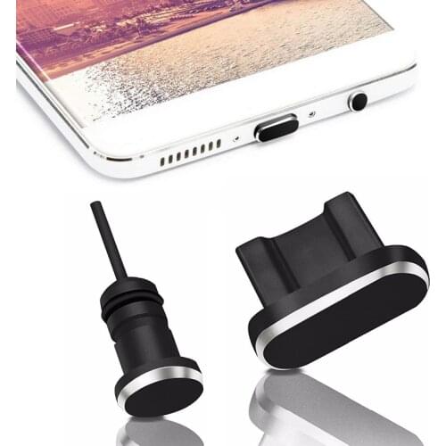2PCS Metal Charging Port +3.5mm Earphone Port Dust Plug Replacement for Android for iPhone for Type-C Mobile Phone