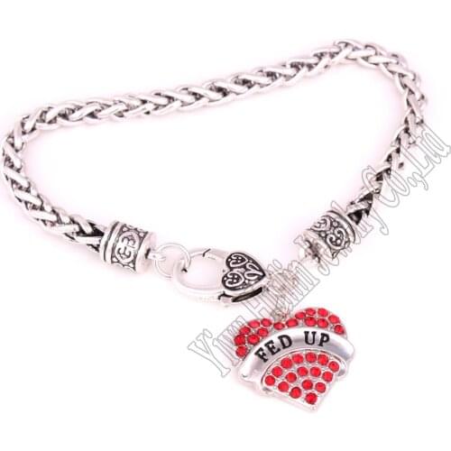 24CM length zinc studded with crystals FED UP pendant bracelet