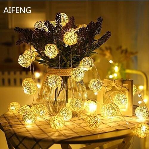 AIFENG 10M/ 5M/ 2.5M /1.2M Led rattan Ball String Light led fairy lights For Party Christmas Wedding Decoration LED Garland