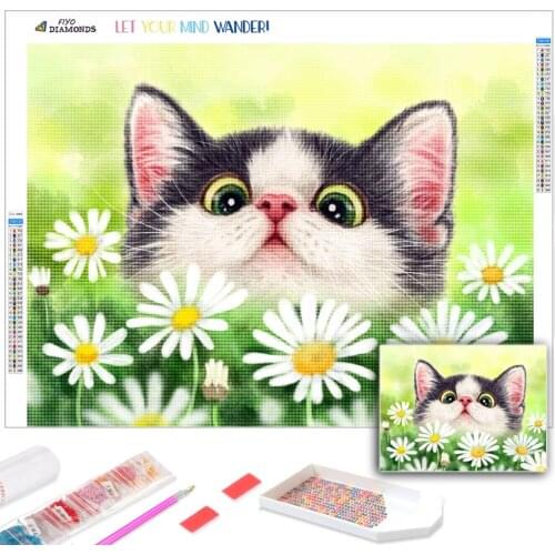 Diamond Painting Animal Cat 5D DIY Full Square Diamond Mosaic Flower Daisy Picture Of Rhinestones Embroidery Stitch Home Decor