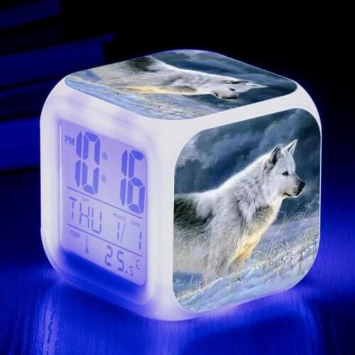 New Wolf Print Alarm Clock for Children Digital Clock Electronic Cartoon Led Clock for Children Birthday Gift Alarm Clock