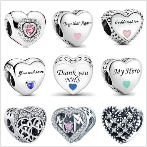 New 925 Sterling Silver Inscribed hollow heart-shaped beads Fit Pandora Charm Silver 925 Original Bracelet DIY Jewelry For Women