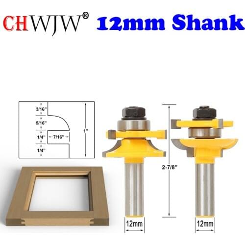 CHWJW 2PC 12mm Shank Round Over Rail and Stile Router Bit Set Woodworking Cutter Tenon Cutter for Woodworking Tools
