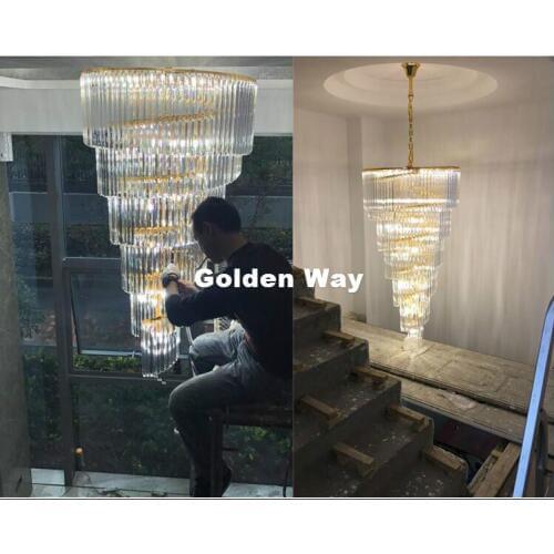 D800mm H1600mm Golden/Chrome E14 LED Modern Hotel Crystal Chandelier Pendant Lamp LED Bulb Hotel Chandelier AC 100% Guaranteed