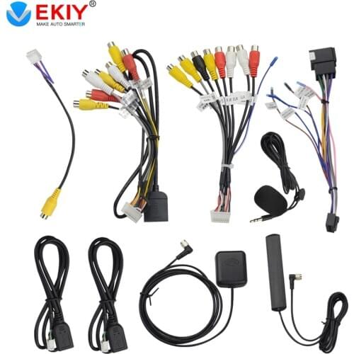 EKIY 20 Pin USB ISO Power Cable Radio Adapter Microphone Rear View Camera Output AUX GPS Wifi/4G Version RCA Cable For Car Radio