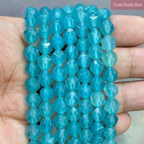 Smooth Faceted Transparent Aqua Amazonite Chalcedony Jaspers Spacers Beads for Making Jewelry DIY Accessories Bracelet 14" 8MM