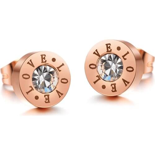 Classic Stainless Steel AAA Cubic Zirconia Stud Earrings For Women Romantic Rose Gold Lover Earrings Jewelry E17106