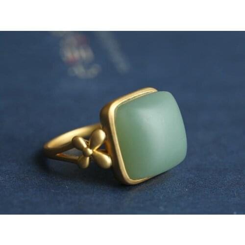 Natural Hetian Jade Green Jade Pale Blue Pink Green No Womens Ring Finger Womens Ring Open Adjustable Ring Exquisite Gift for