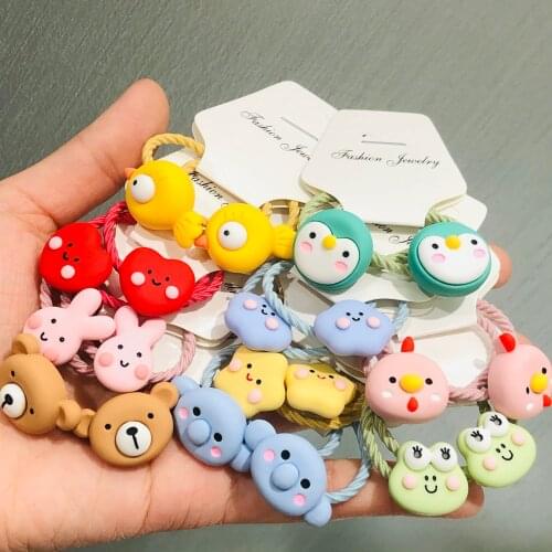 2Pcs Cute Animal Bird Frog Elephant Children Rubber Bands Scrunchies Elastic Hair Bands Girls Headband Decorations Ties Gum
