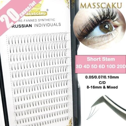 MASSCAKU 20cases/lot 3D-20D Premade Volume Fans Lash Russian Volume Eyelash Extensions Pre made Lash Extension Faux Mink Lash